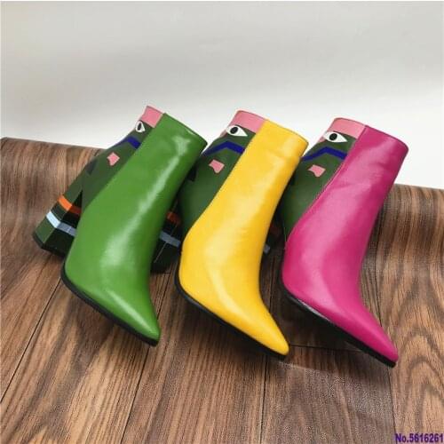 2020 Fashion Brand Women Ankle Boots Print High Heels Ladies Shoes Woman Party Dancing Pumps Basic Leather Boots