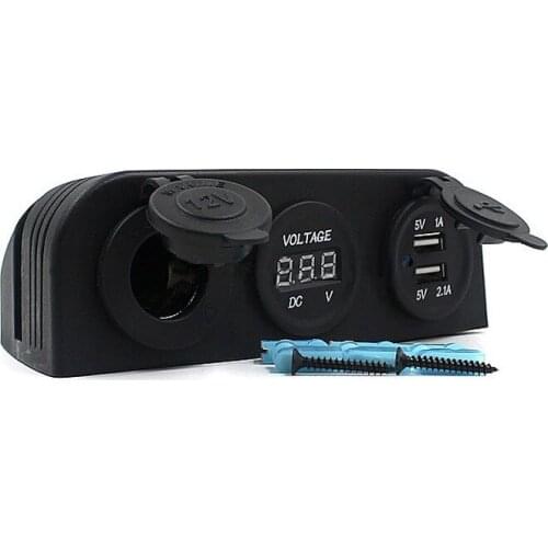 3 in 1 Tent Type Multi-Functions Dual USB Car Charger Cigarette Lighter Socket Voltmeter 12V 24V for Marine Boat RV Truck