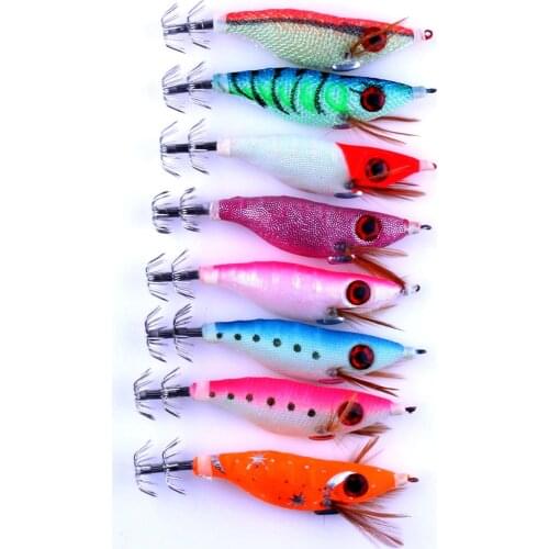 30PCS 9G/10CM Boxed Wood Shrimp Fishing Lure Baits Squid Jig Fishing Wood Shrimp Lure Squid Cuttlefish Jigs Lures