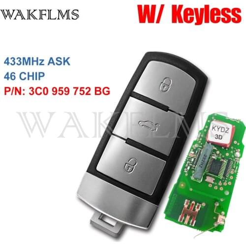 3C0 959 752 BG Keyless Smart Remote Car Key Fob 433MHz with ID46 For Volkswagen VW Passat CC 2004-2015 3C0959752BG