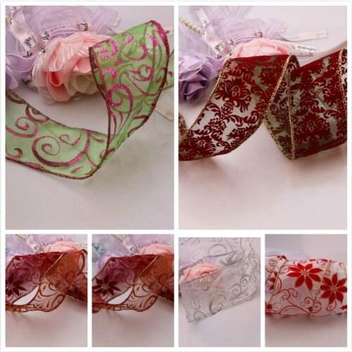 Mixed 5yard 5.8cm-6cm Organza gauze with iron gold hand woven belt gift packaging accessories