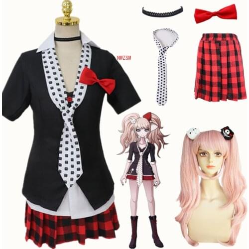 Anime Cosplay Danganronpa Costume Enoshima Junko Uniform Cafe Workwear Short Skirt Zentai Suit Full Set