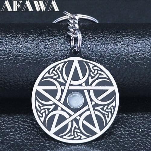 2021 Irish Knot Pentagram Opal Stainless Steel Keyrings for Women Silver Color Key Chains Jewelry llaveros K3302S02