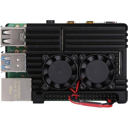 For Raspberry Pi 4 4B Raspberry Pi Case with Dual Cooling Fan Aluminium Alloy Protection Cases for RPI 4/4B,Black