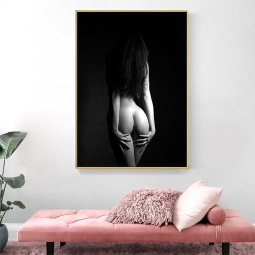Black and White Sexy Woman Back View Canvas Painting Nude Model Character Poster Simple Home Decor Porch Wall Art Pictures Mural