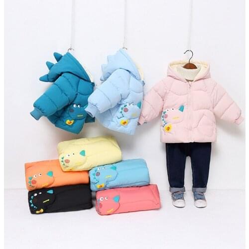Children Down Outerwear 2021 New Autumn Winter Baby Girl Clothes Cartoon Kids Thicken Warm Jacket Boys Dinosaur Hooded Coat 2-6T