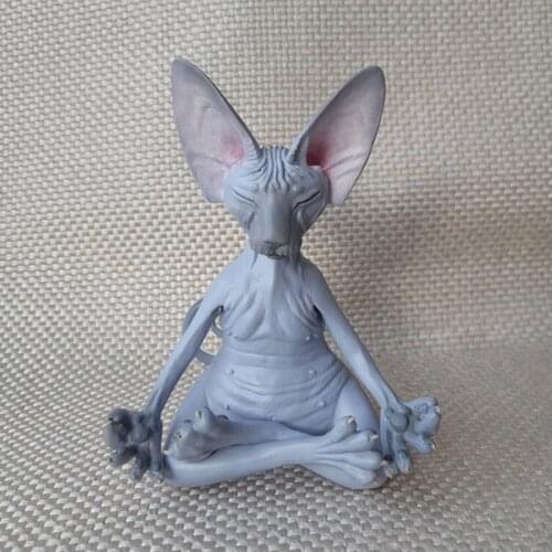 Home Decor Sphynx Cat Meditate Statue Cute Hairless Cat Yoga Sitting Collectible Figure For Room Desk Decoration Room Decor