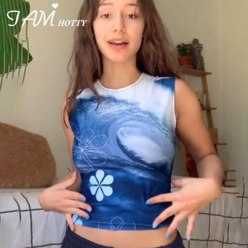 Paisley Floral Print Harajuku Retro Tank Top Tees Women Casual Basic Blue Camisole Fitness Cute Crop Top Fashion Corset Iamhotty