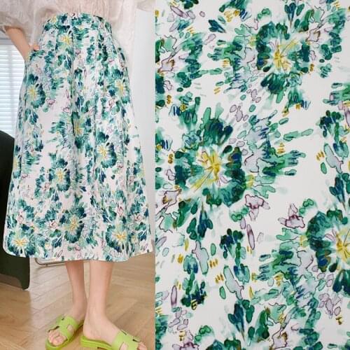 Cyan Flowers On White Cotton Fabric For Dress Платье Tissus Au MÈTre Telas Por Metro Sewing Ткань Для Шитья Vestidos Coton Stoff