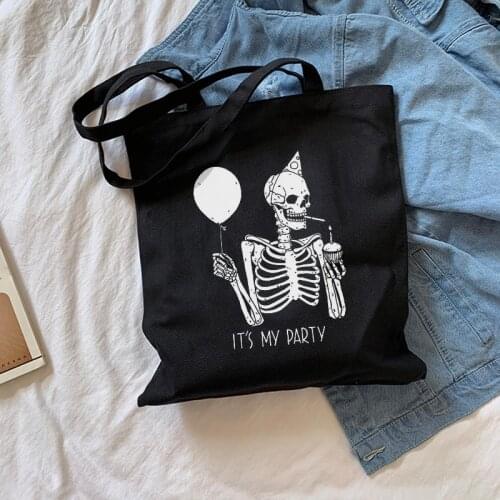 Letter print Gothic skull canvas bag Japanese cartoon fun women bag casual Harajuku dark shopper bag big capacity shoulder bags