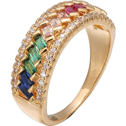 18k gold color multicolor gemstones crystal Rings for women rainbow diamonds white gold color indian Dubai fashion jewelry