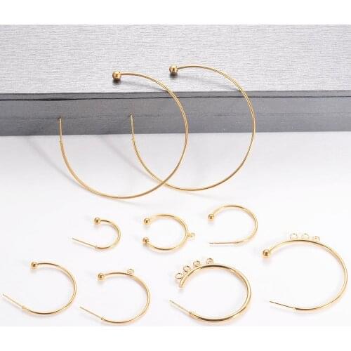 10Pcs Stainless Steel Gold Tone Earring Jewelry Findings C Shape Ear Studs Components For Earring Making