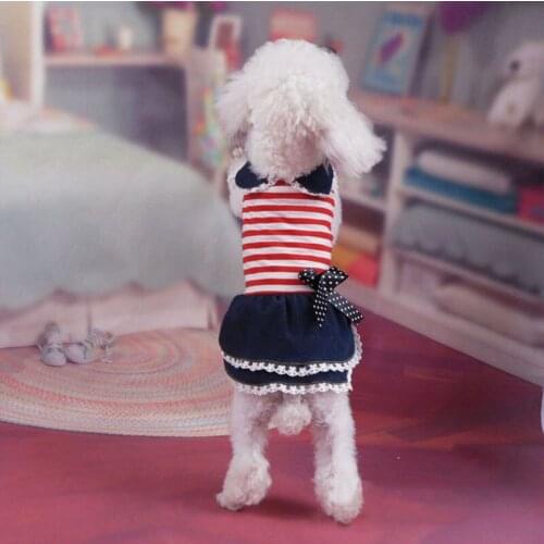 Summer Dress for Dogs Clothes for Dogs for Girls Puppy Denim Dresses for Chihuahua Yorkshire Clothing Striped Lace Dress Apparel