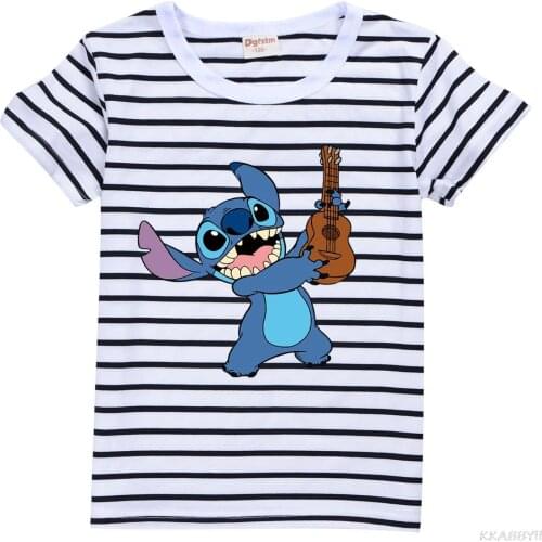 STITCH Summer children striped short sleeve T-shirt boys and girls round collar T-shirt