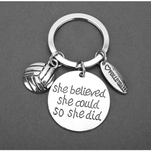 Hot Selling She Believed She Could So She Did Keychain Volleyball Alloy Keyring Key Chains Women Jewelry