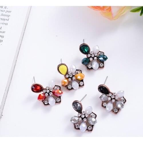 LUBOV Fashion Wedding Party Jewelry for Women Colorful Crystal Flower Gold Silver Color Metal Stud Piercing Earrings Girls' Gift