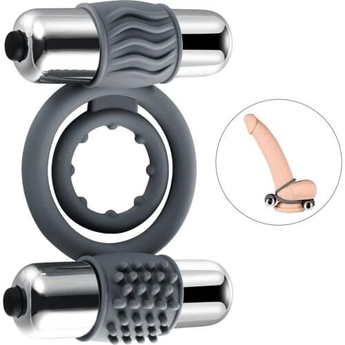 Mini Bullet Vibrator Double Ring Vibrator Delay Ejaculation Penis Vibration Ring For Penis Stimulator Vibrating Ring Cock Sex