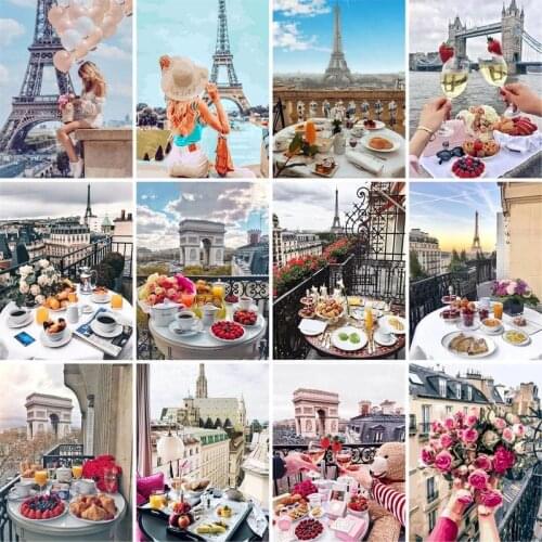 GATYZTORY Frame City Landscape DIY Digital Painting By Numbers Coloring Painting By Numbers Kits Drawing For Kid Unique Gift