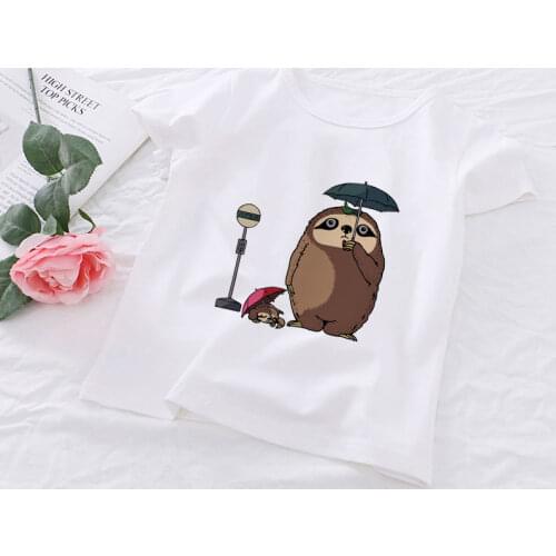 New Listing Kids Boy Shirts Harajuku T Shirt For Girls Umbrella Sloth Family Cartoon Harajuku Print Girl Clothes Toddler Tshirt