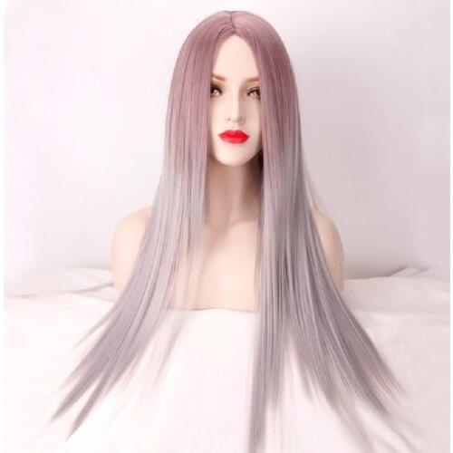 80cm long straight Middle Part Wig red gray gradual Synthetic Hair Halloween party Carnival Cosplay Wigs Heat Resistant Fiber