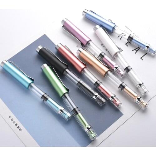 Piston Filler Fountain Pen Metallic Transparent EF F Nib Ink Pens for Writing Calligraphy School Office Supplies Stationery