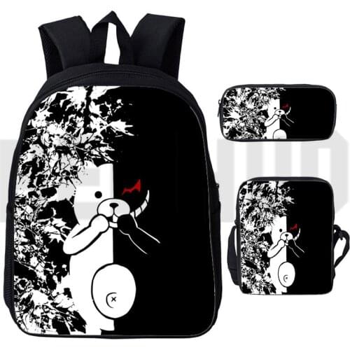 3 Pcs/Set Anime Danganronpa Monokuma Backpack Backpack School Bags for Teenage Girl 3D Print Dangan Ronpa Laptop Bag Mochila