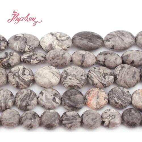 Gray Map Jasper Coin Oval Loose Beads Natural Stone Spacer Beads for DIY Jewelry Making Necklace Bracelet Earrings Rings 15"