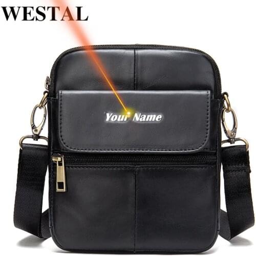 WESTAL Satchel Bag Leather Shoulder Bag Genuine Leather Mens Crossbody Small Bag Male Handbag for Compressor Designer Bags