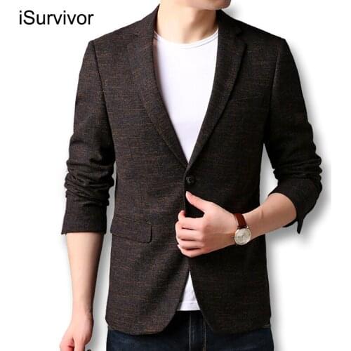 ISurvivor 2021 Men Spring Autumn Casual Fashion Cotton Thick Blazers Hombre Male Slim Fit Two Button Suit Collar Jackets Coats