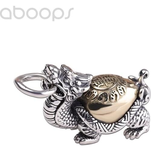 Vintage 925 Sterling Silver Chinese Dragon Turtle Pendant for Men Women,Free Shipping