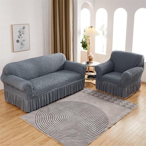 High Stretch Solid Seersucker Sofa Cover with Skirt for Living Room Sofa Anti-Dust for Couch Cover Durable Furniture Protector