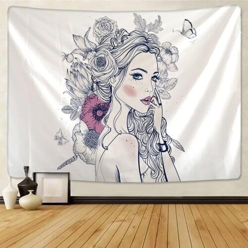 Girl Butterfly Tapestry Wall Hanging Plain Simple Bohemian Psychedelic Polyester Printing Bedroom Background Home Decor