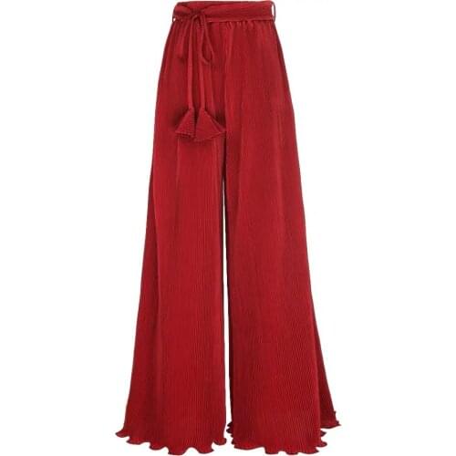 2021 Spring & Summer women high waist Ruffle pleated trousers,plus size Red Bohemian beach pants 6XL 7XL Holiday trousers