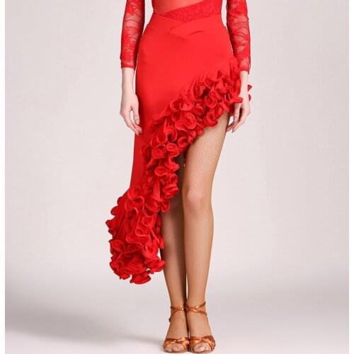 2021 New S8032 Women Latin Dance Skirt Three Layer Lotus Design Irregular Latin Dancing Dress Performamnce Modern Dance Dress