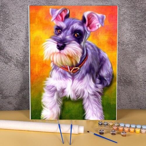Animal Dog Schnauzer Painting By Numbers Package Oil Paints 50*70 Paiting By Numbers Loft Wall Picture Adults Drawing