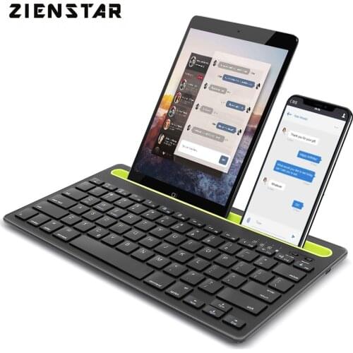 Zienstar Rechargeable Bluetooth Mini Keyboard with Phone Holder Wireless Multi-Device Dual Channel for Tablet Laptop Phone