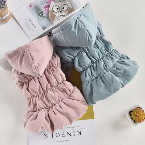 Winter Dog Dress Hoodie Cotton Button Coat Dog Clothes Warm Floral Bubble Pink Fleece Princess Pet Down Jacket Small Dog Apparel