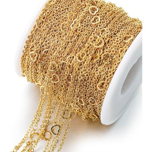 2M Stainless Steel Gold Heart with Love Line Chain for Earring Anklet Necklace DIY Jewelry Making Supplies Wholesale Bulk Lots