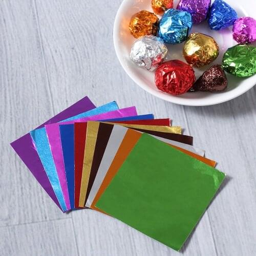 100Pcs/set Aluminum Foil Chocolate Candy Biscuits tin wrapping Paper 10 Colors DIY Metal Embossing Craft Paper Package