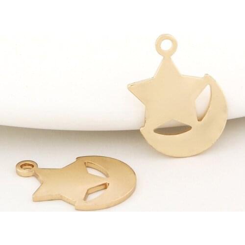 20PCS 9x12MM 24K Champagne Gold Color Plated Brass Star and Moon Charms Pendants High Quality Diy Jewelry Accessories