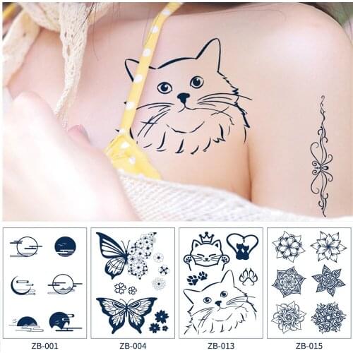 18 kinds Cute Temporary Juice Lasting Tattoo Stickers Totem Butterfly Cat Flower Tattoos Woman Arm Body Art Fake Tatto