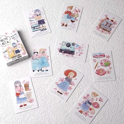 28 Sheets/Set Cherry Blossom and Girl Lomo Card Mini Postcard DIY Cartoon Greeting Card Birthday Gift Card