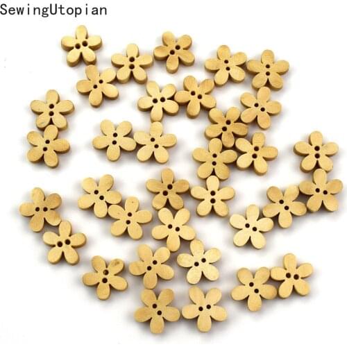 50PCS Wooden Buttons Flower Sewing Tools Decorative Button Scrapbooking Garment DIY for Children Clothes Accessories