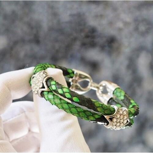 Beichong Mens White Black 5mm Python Leather Bracelets Bangle With Gold Stainless Steel Clasp Leather Jewelry for Gift