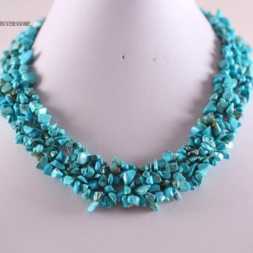 Free Shipping Free Shipping Jewelry 4X8MM Blue Howlite Chip Beads Nylon Line Weave Necklace 18" 1Pcs E034