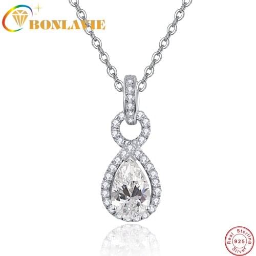BONLAVIE 7 * 10mm Water Drop Zircon Close Set Zircon Pendant Sterling Silver Necklaces 925 for Women Engagement