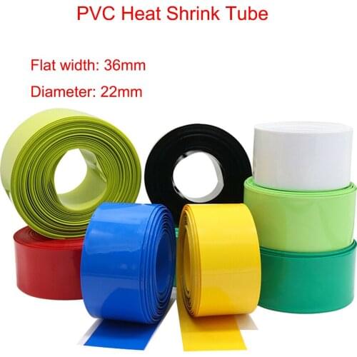 2M Width 36mm Dia 22mm Colorful PVC Heat Shrink Tube Lithium Battery Pack Insulated Film Wrap Protect Case Wire Cable Sleeve