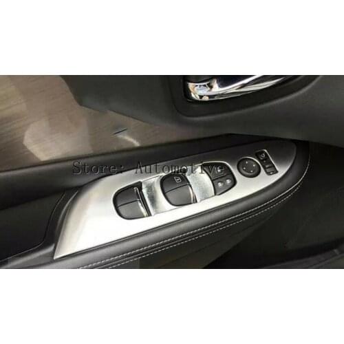 For Nissan Murano 2015 2016 2017 Chrome Interior Door Window Lift Switch Button Panel Cover Trim Inner Inside Frame Molding 4pc