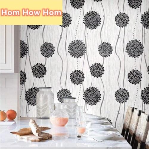 Home Peel and Stick Stripes Floral Wallpaper Wall Decor Metalic Sliver/Black/White Vinyl Self Adhesive Contact Paper Decor