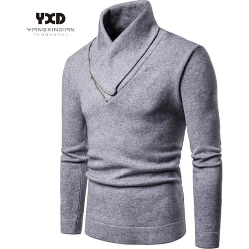 Mens clothes Man Sweater Pullover Men Sweaters Jumper Men Neckline Diagonal zipper Solid Slim Fit Casual Knitted Pullovers Warm